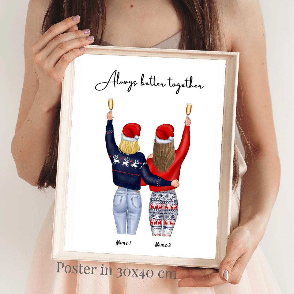 Kerstmis Beste Vrienden - Persoonlijke Poster (2-4 Vriendinnen)