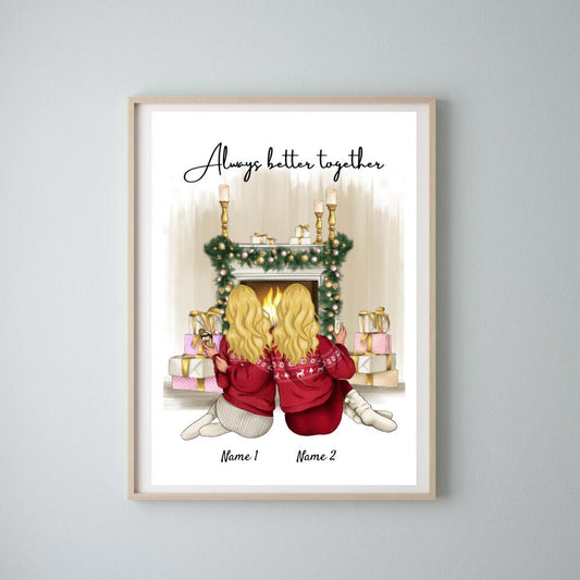 Freundinnen an Weihnachten - Personalisiertes Poster (2-3 Personen)