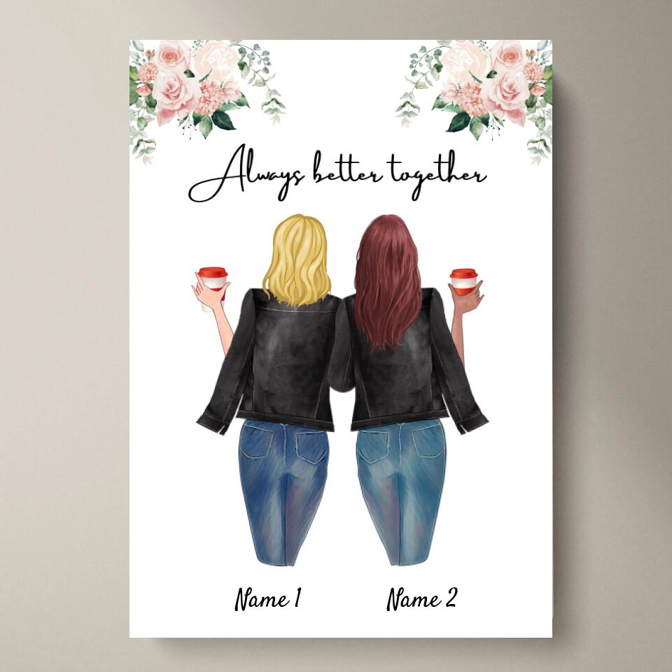 Sœurs préférées en blouson de cuir - Poster Personnalisé (2-3 frères et sœurs)
