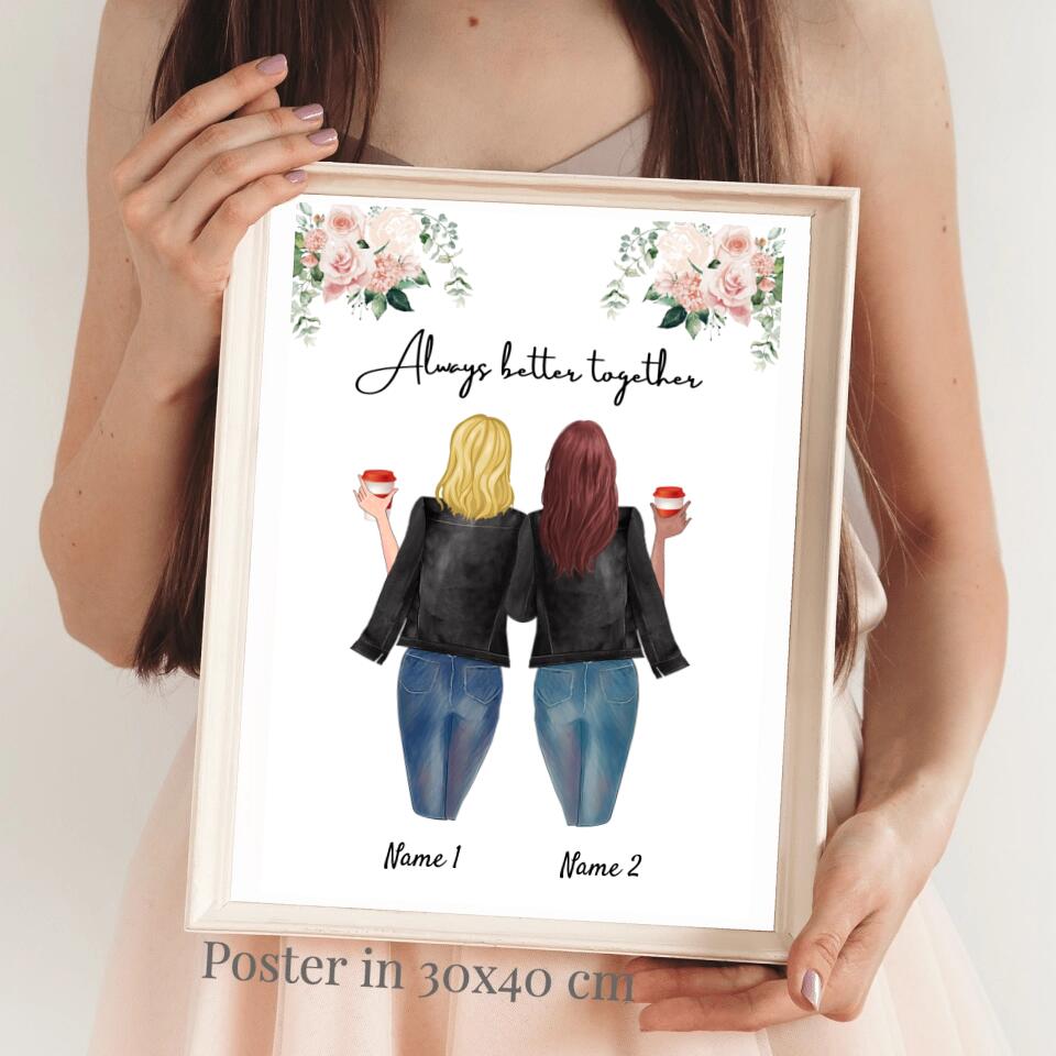Sœurs préférées en blouson de cuir - Poster Personnalisé (2-3 frères et sœurs)