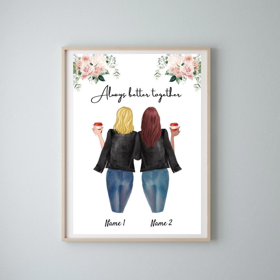 Sœurs préférées en blouson de cuir - Poster Personnalisé (2-3 frères et sœurs)