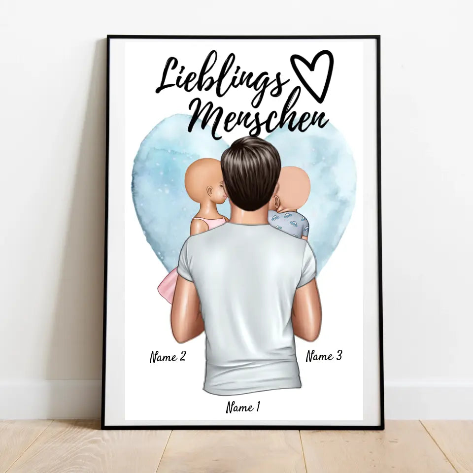 Papa, mon homme préféré - Poster personnalisé (père avec 1-4 enfants)