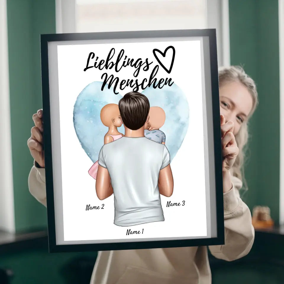 Papa, mon homme préféré - Poster personnalisé (père avec 1-4 enfants)