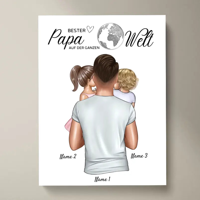 Beste vader ter wereld - Gepersonaliseerde canvas (vader met kinderen)