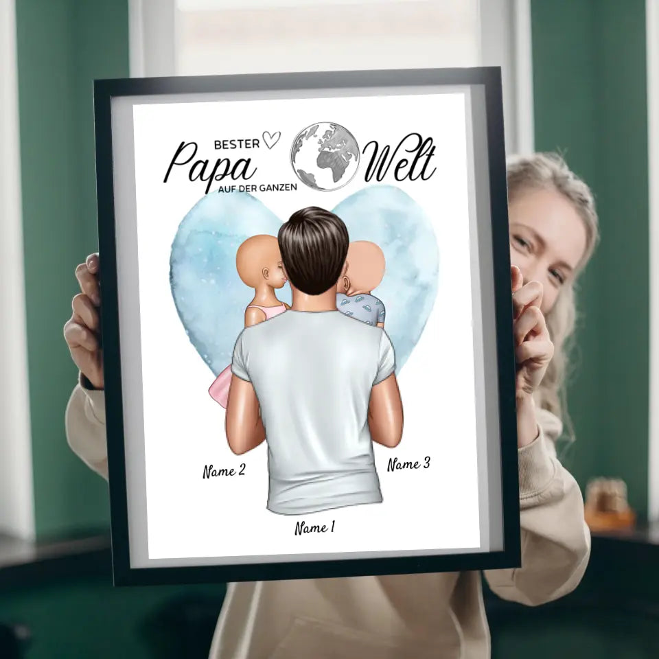 Beste vader ter wereld - Gepersonaliseerde canvas (vader met kinderen)