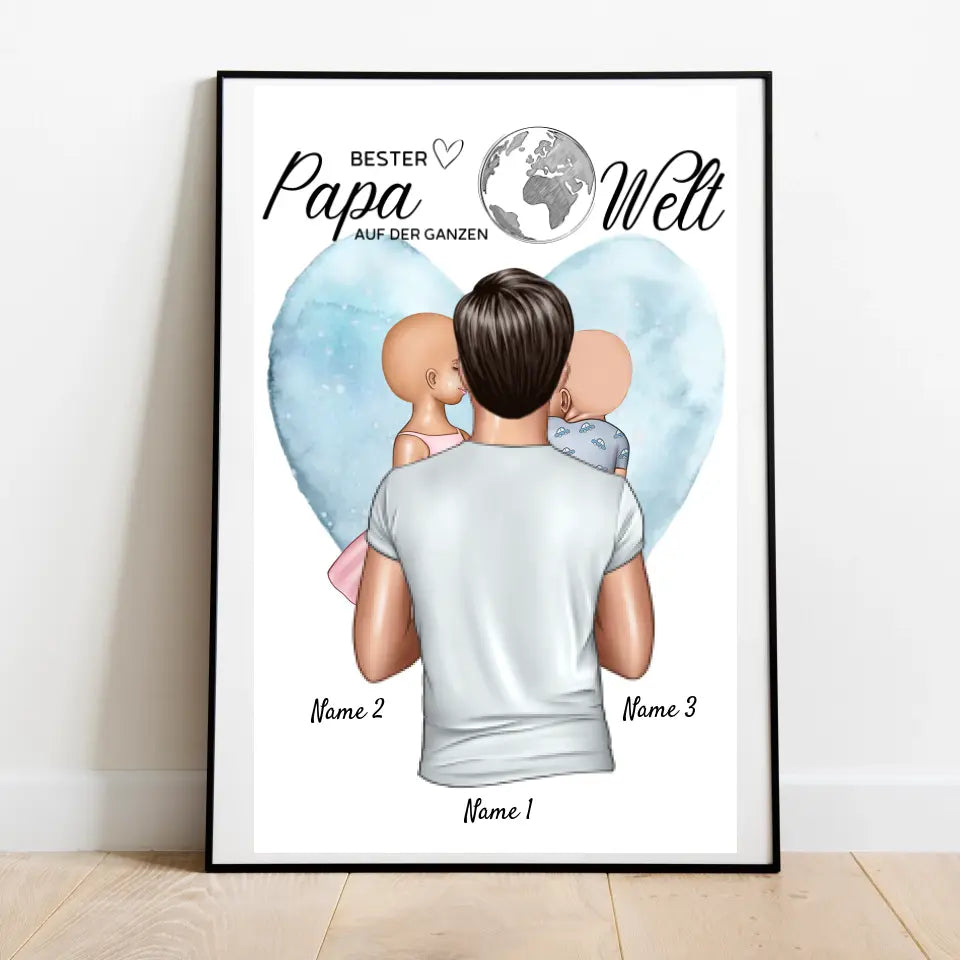 Beste vader ter wereld - Gepersonaliseerde canvas (vader met kinderen)