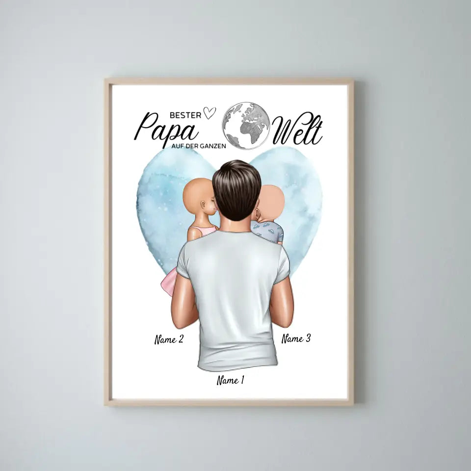 Beste vader ter wereld - Gepersonaliseerde canvas (vader met kinderen)