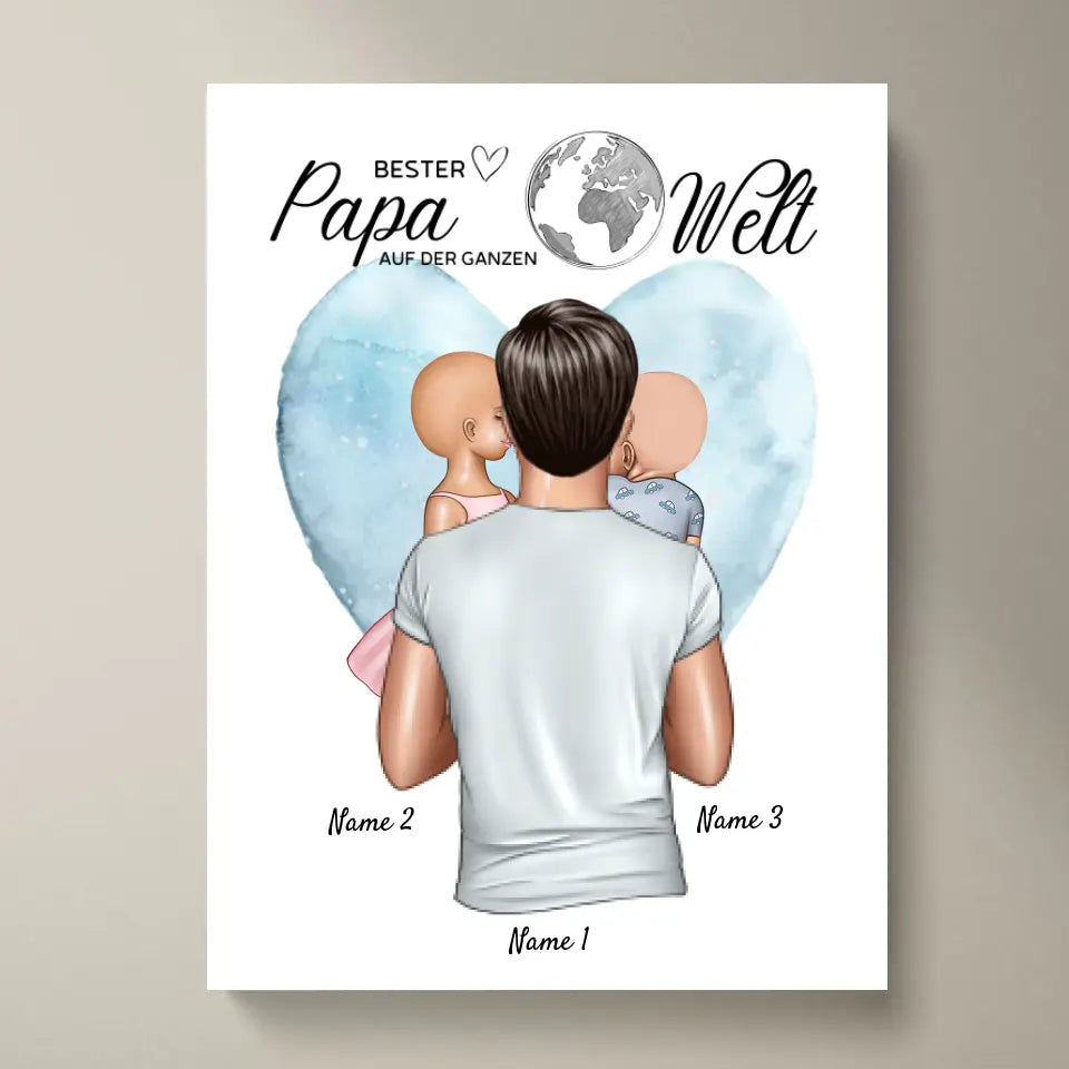 Beste vader ter wereld - Gepersonaliseerde canvas (vader met kinderen)