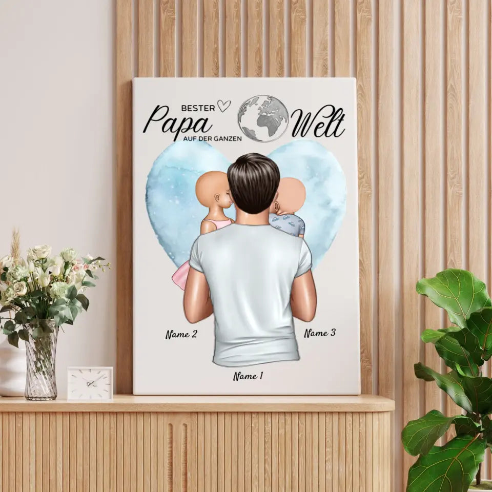 Beste vader ter wereld - Gepersonaliseerde canvas (vader met kinderen)