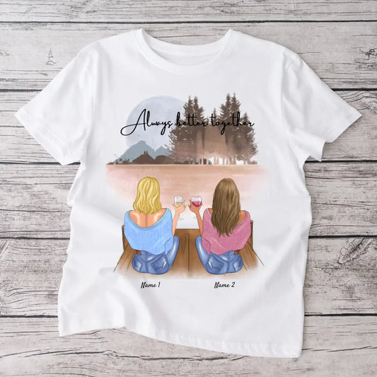Beste Freundinnen mit Getränk - Personalisiertes T-Shirt (100% Baumwolle, Unisex)