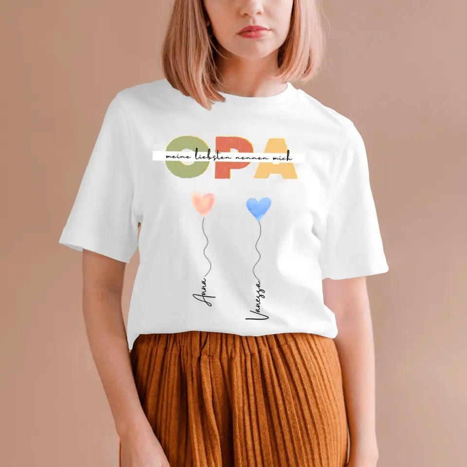 Mijn dierbaren noemen me OPA - Gepersonaliseerd t-shirt opa met kleinkinderen (100% katoen, unisex)