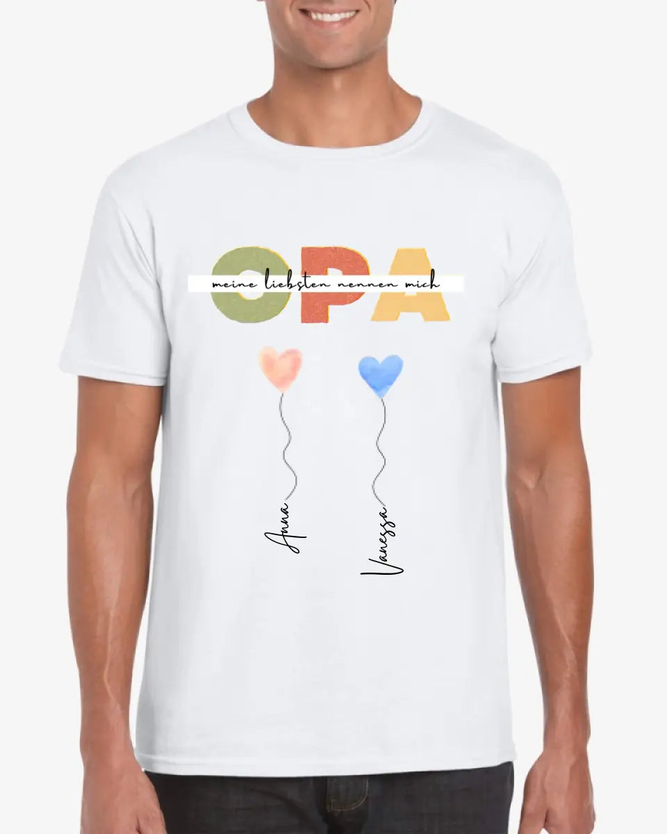 Mijn dierbaren noemen me OPA - Gepersonaliseerd t-shirt opa met kleinkinderen (100% katoen, unisex)
