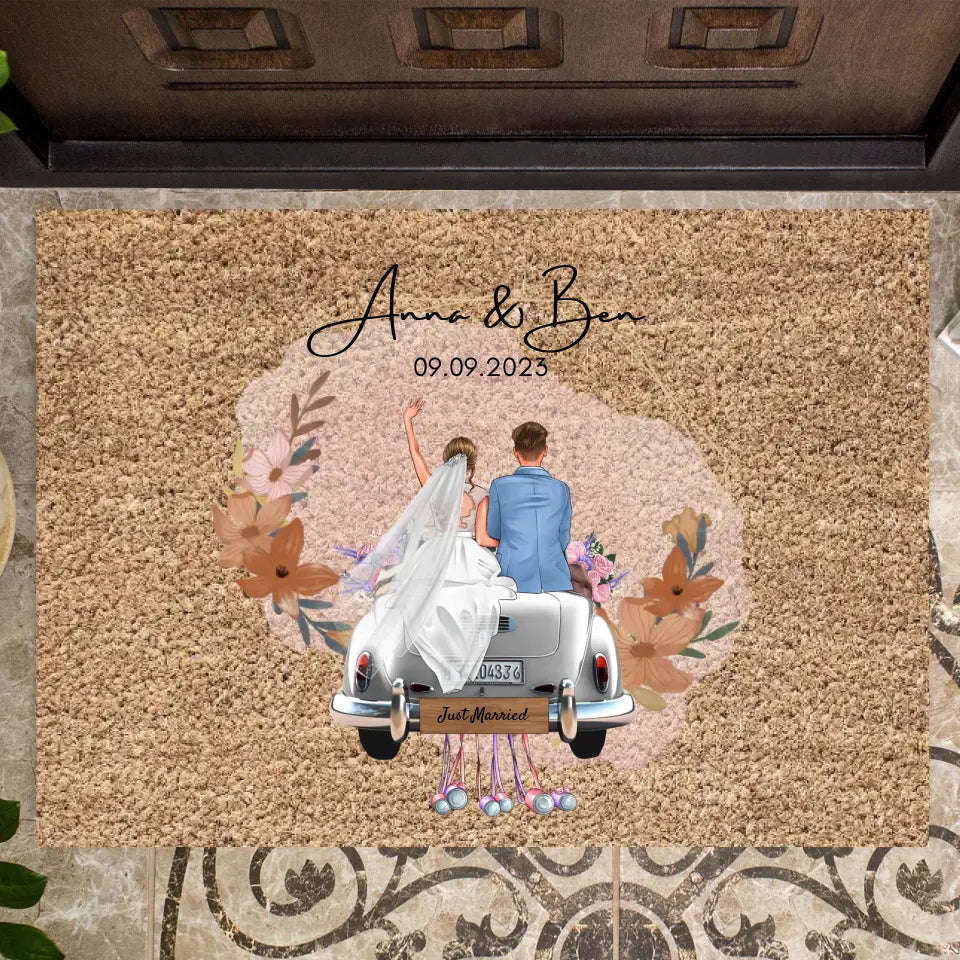 "Just Married" Gepersonaliseerde deurmat voor bruiloft - Voor getrouwde stellen, bruid & bruidegom, huwelijkscadeau, samen thuis - Gefeliciteerd