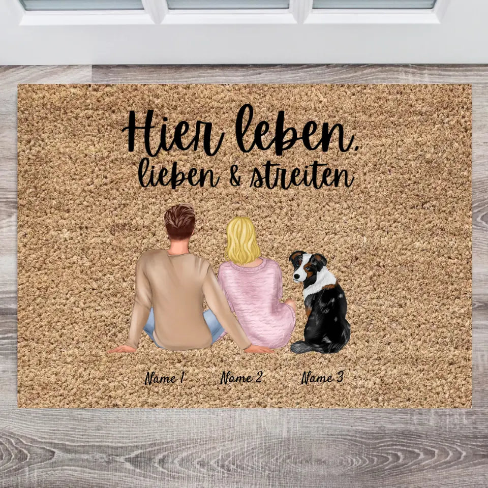Paar met huisdier - Gepersonaliseerde familie deurmat (paar met hond of kat)