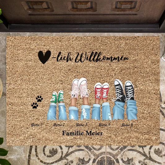 Welkom - Gepersonaliseerde familie deurmat (2-8 personen & huisdieren)