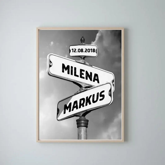 Panneau de rue Couple Vintage - Poster ou toile personnalisé(e) Noir et Blanc