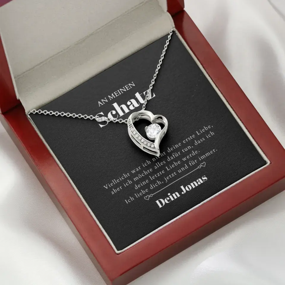 Last Love - Collier avec pendentif coeur doré et carte cadeau personnalisée (cadeau Saint Valentin)