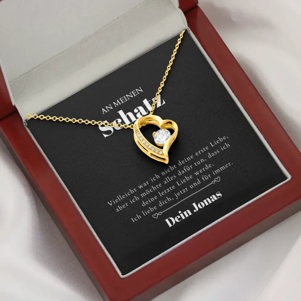Last Love - Collier avec pendentif coeur doré et carte cadeau personnalisée (cadeau Saint Valentin)