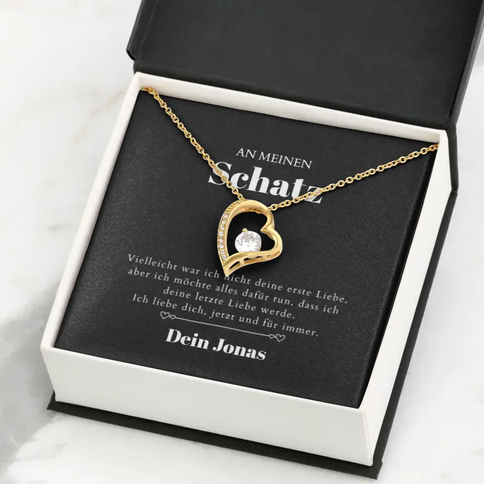 Last Love - Collier avec pendentif coeur doré et carte cadeau personnalisée (cadeau Saint Valentin)