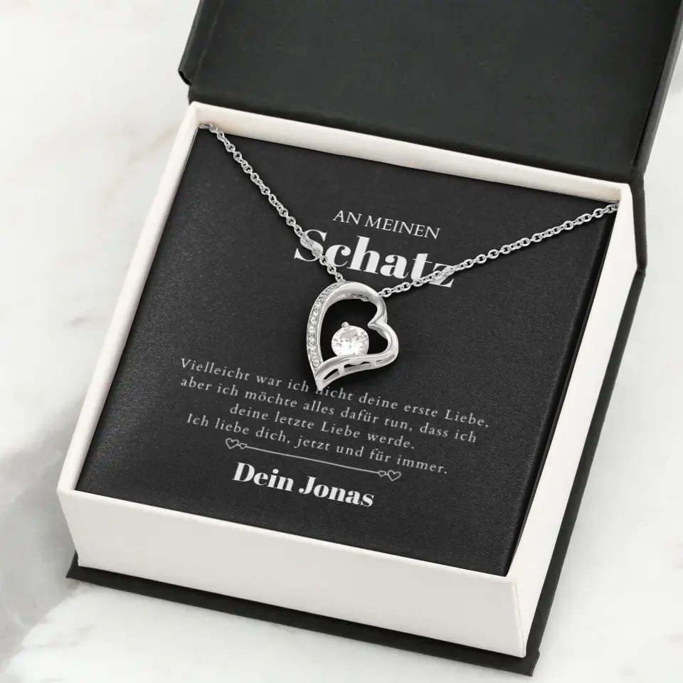 Last Love - Collier avec pendentif coeur doré et carte cadeau personnalisée (cadeau Saint Valentin)