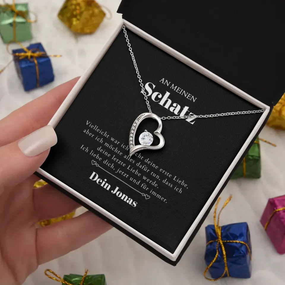 Last Love - Collier avec pendentif coeur doré et carte cadeau personnalisée (cadeau Saint Valentin)
