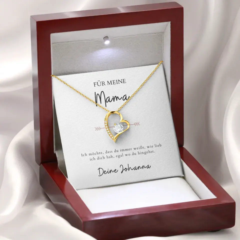 Forever Love "Het maakt niet uit waar je heen gaat, mama" - ketting met hartjeshanger & gepersonaliseerde kaart