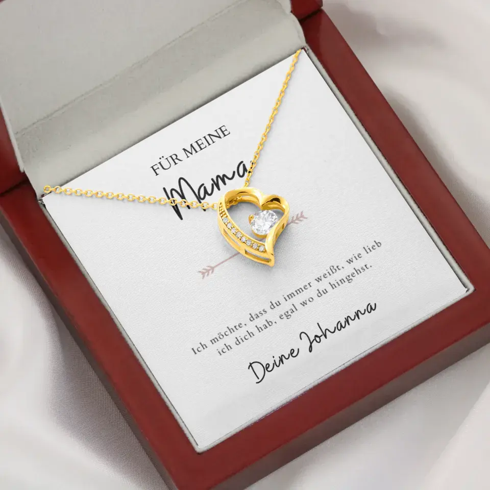 Forever Love "Het maakt niet uit waar je heen gaat, mama" - ketting met hartjeshanger & gepersonaliseerde kaart