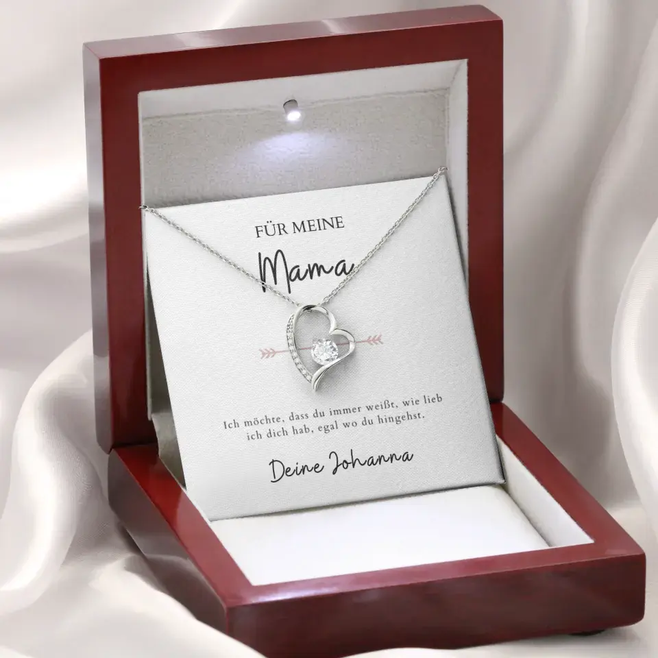 Forever Love "Het maakt niet uit waar je heen gaat, mama" - ketting met hartjeshanger & gepersonaliseerde kaart