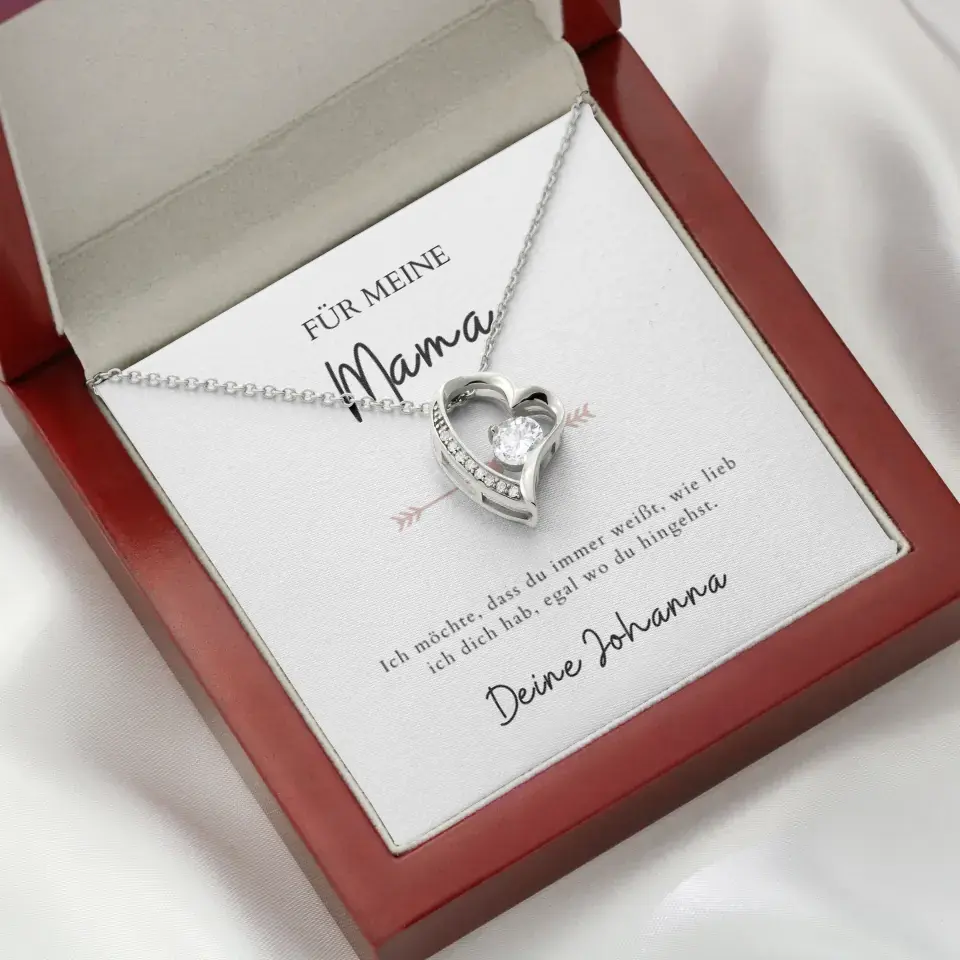 Forever Love "Het maakt niet uit waar je heen gaat, mama" - ketting met hartjeshanger & gepersonaliseerde kaart