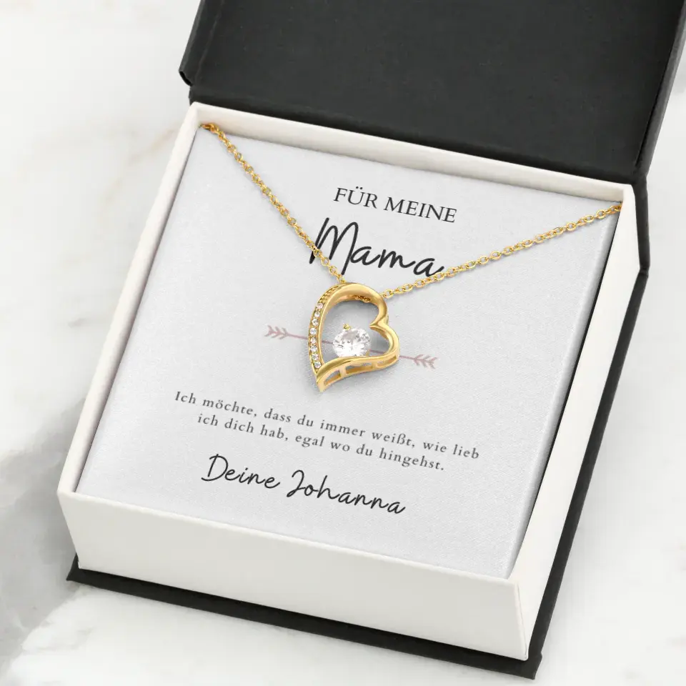 Forever Love "Het maakt niet uit waar je heen gaat, mama" - ketting met hartjeshanger & gepersonaliseerde kaart