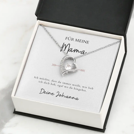 Forever Love "Het maakt niet uit waar je heen gaat, mama" - ketting met hartjeshanger & gepersonaliseerde kaart
