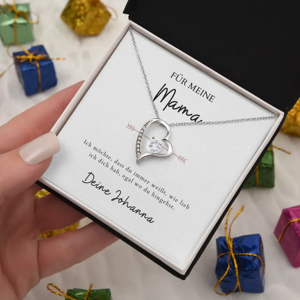 Forever Love "Het maakt niet uit waar je heen gaat, mama" - ketting met hartjeshanger & gepersonaliseerde kaart