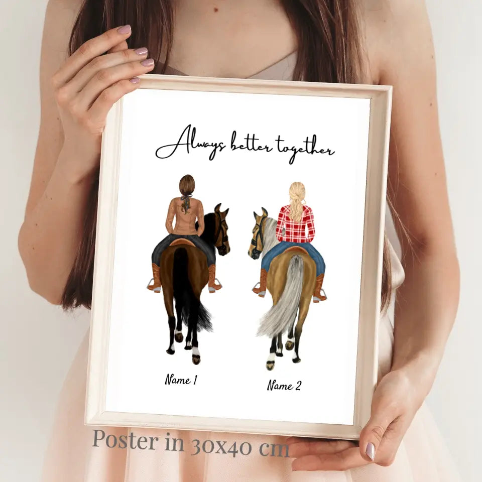 Amoureux des chevaux - Poster Personnalisé pour les cavalières (1-3 personnes)