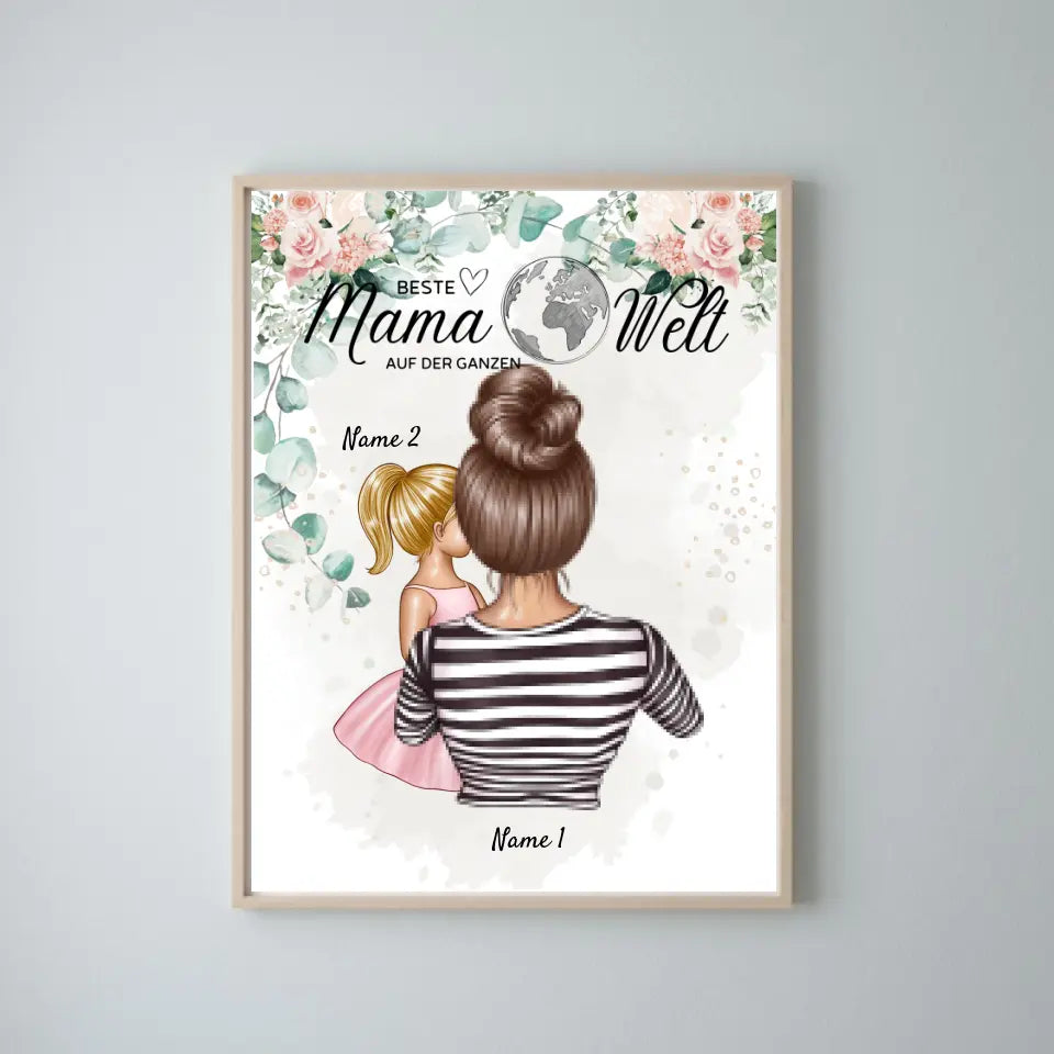 Meilleure maman du monde - Poster personnalisé (mère avec enfants)