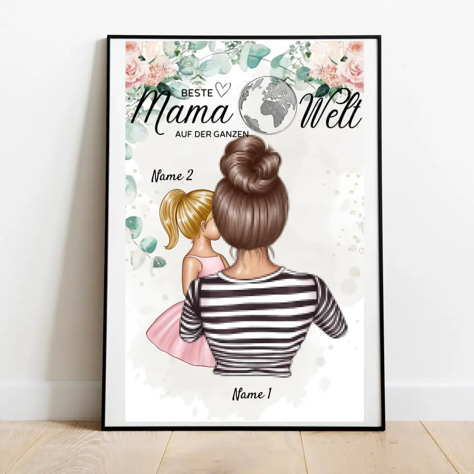 Meilleure maman du monde - Poster personnalisé (mère avec enfants)