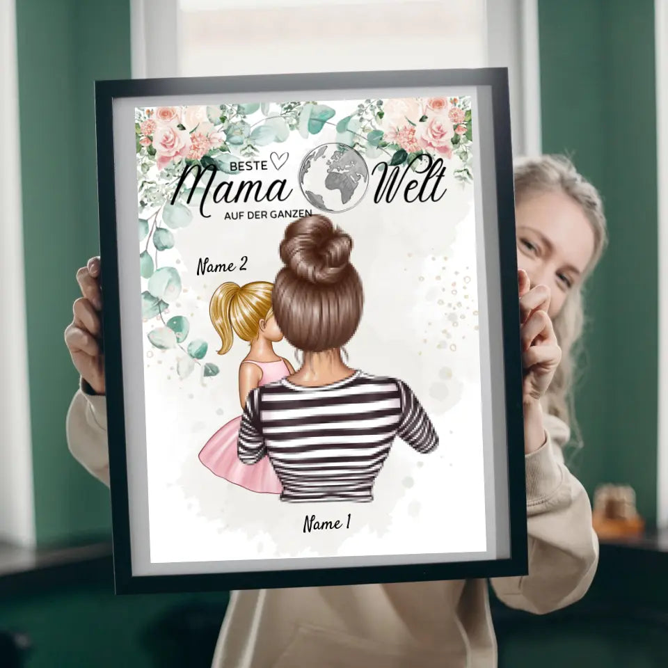 Meilleure maman du monde - Poster personnalisé (mère avec enfants)