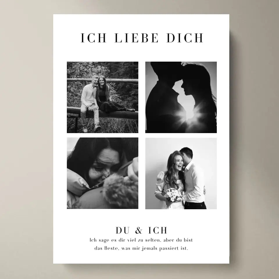 "Ik hou van je" gepersonaliseerde fotocollageposter voor koppels, je partner