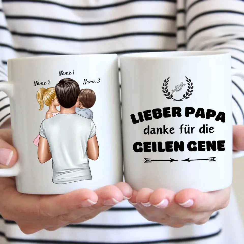 Cher papa, merci pour les super gènes - Mug personnalisé pour les pères (Fête des Pères 1-4 enfants)
