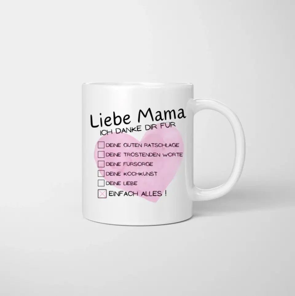 Chère maman, liste de contrôle merci pour tout - Mug personnalisé (1-4 enfants, fête des mères)