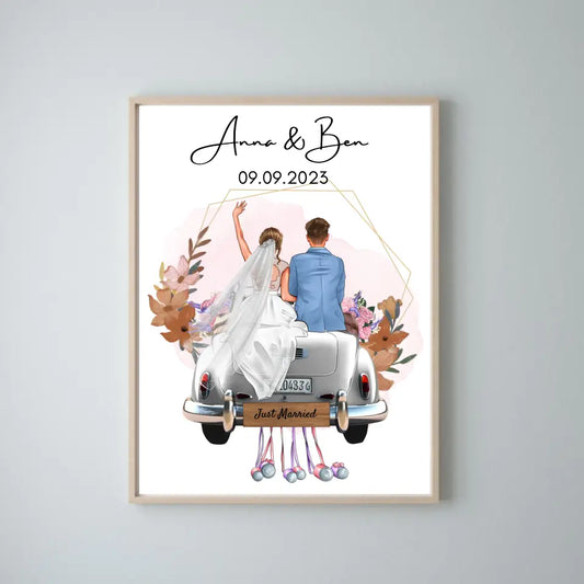 Poster de mariage personnalisé "Just Married" - Pour les couples mariés, les mariés et les jeunes mariés, cadeau d'argent, cadeau de mariage