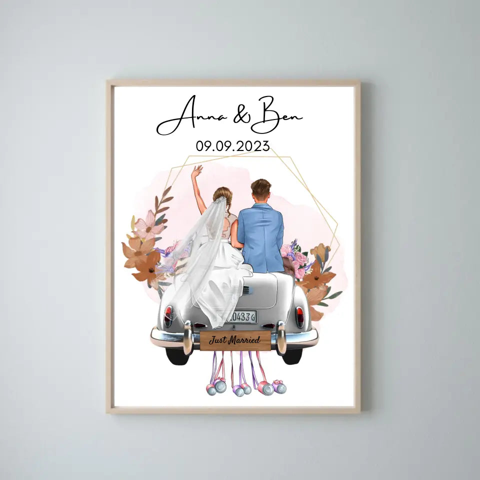"Just Married" Gepersonaliseerde huwelijksdoek - Voor getrouwde stellen, bruid & bruidegom, geldcadeau, huwelijkscadeau