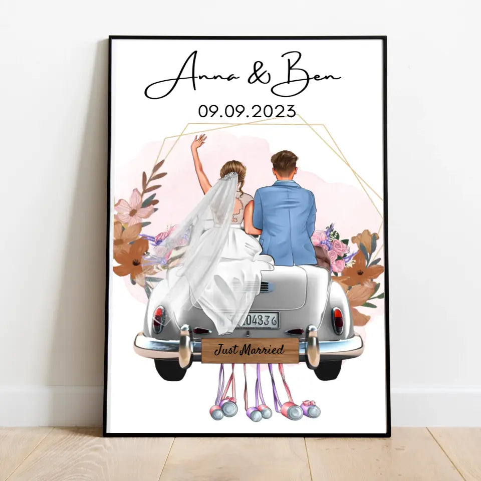"Just Married" Gepersonaliseerde huwelijksdoek - Voor getrouwde stellen, bruid & bruidegom, geldcadeau, huwelijkscadeau