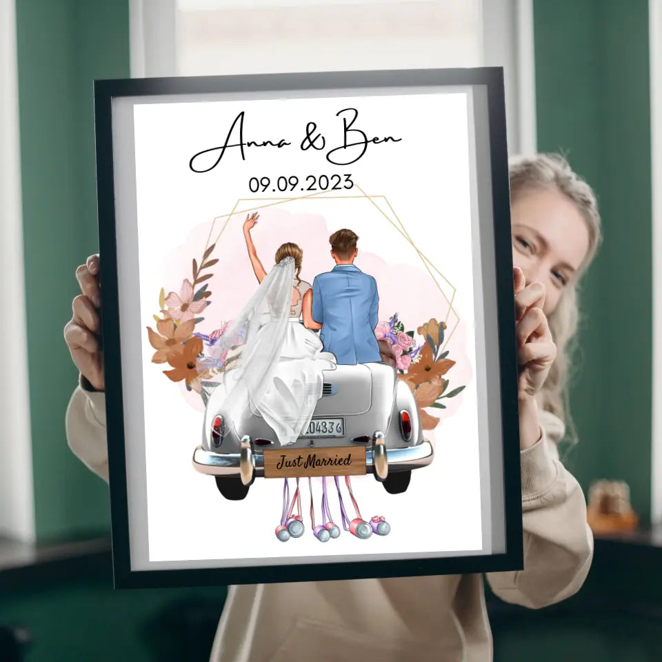 "Just Married" Gepersonaliseerde huwelijksdoek - Voor getrouwde stellen, bruid & bruidegom, geldcadeau, huwelijkscadeau