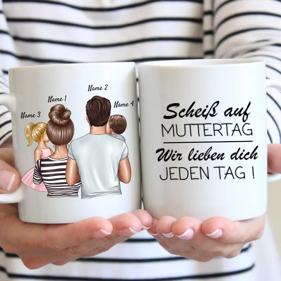 Schroef Moederdag, we houden elke dag van je - Gepersonaliseerde familiemok (ouders met 1-4 kinderen)