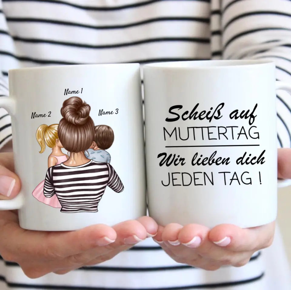 Er is maar één moeder! - Gepersonaliseerde familiebeker (Moederdag, Vaderdag met 1-4 kinderen)