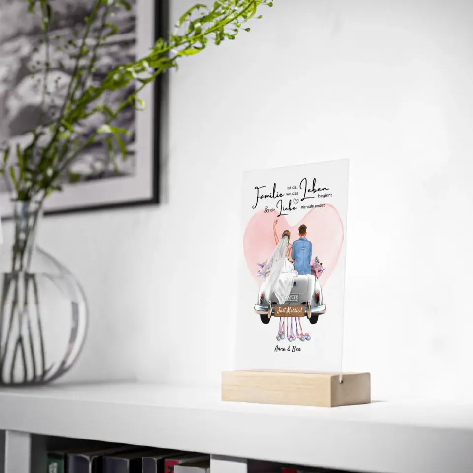 "Waar liefde nooit eindigt" Gepersonaliseerde acrylglasfoto voor de bruiloft - voor getrouwde stellen, bruid en bruidegom, geldcadeau