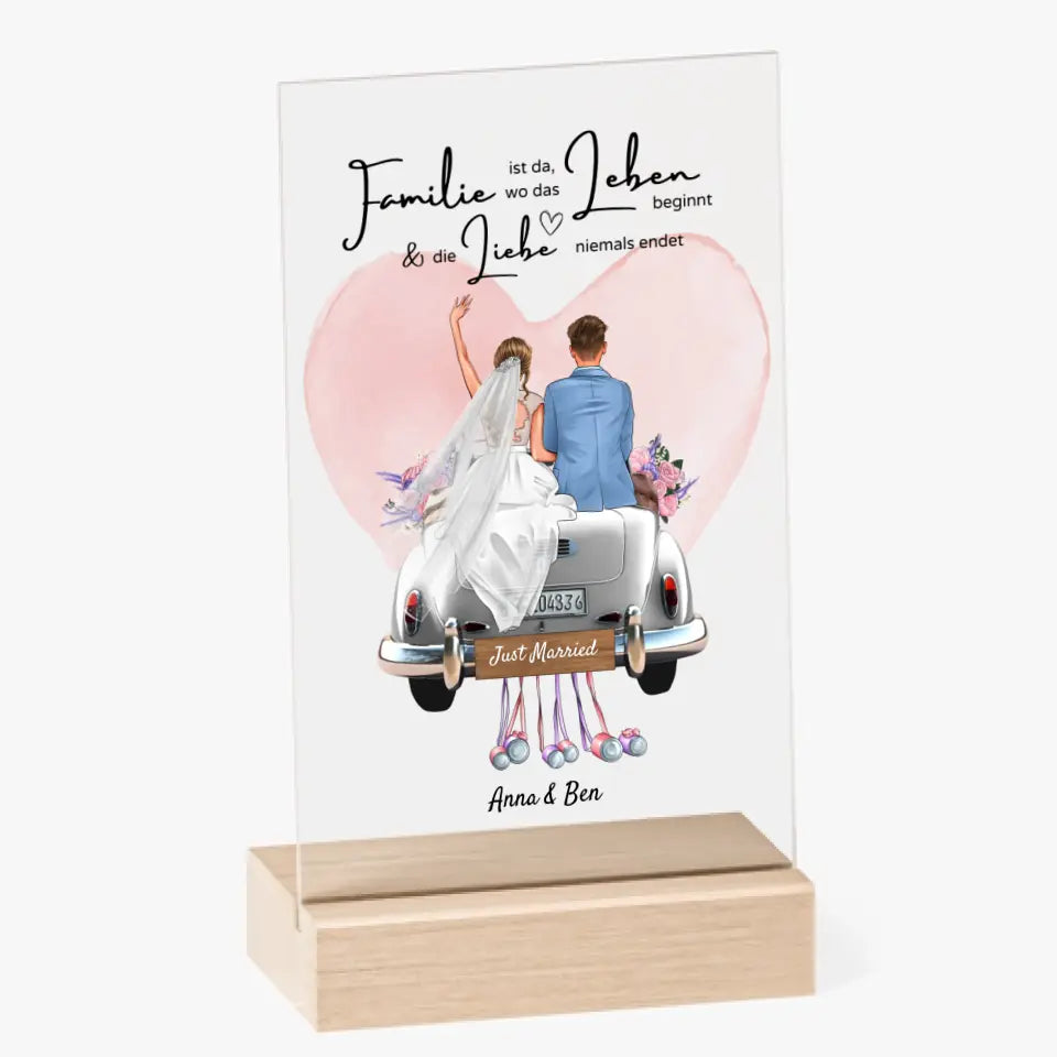 "Waar liefde nooit eindigt" Gepersonaliseerde acrylglasfoto voor de bruiloft - voor getrouwde stellen, bruid en bruidegom, geldcadeau