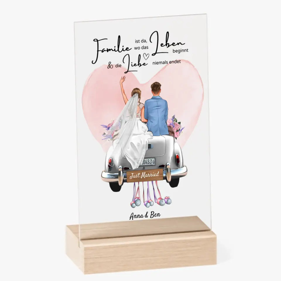 "Waar liefde nooit eindigt" Gepersonaliseerde acrylglasfoto voor de bruiloft - voor getrouwde stellen, bruid en bruidegom, geldcadeau