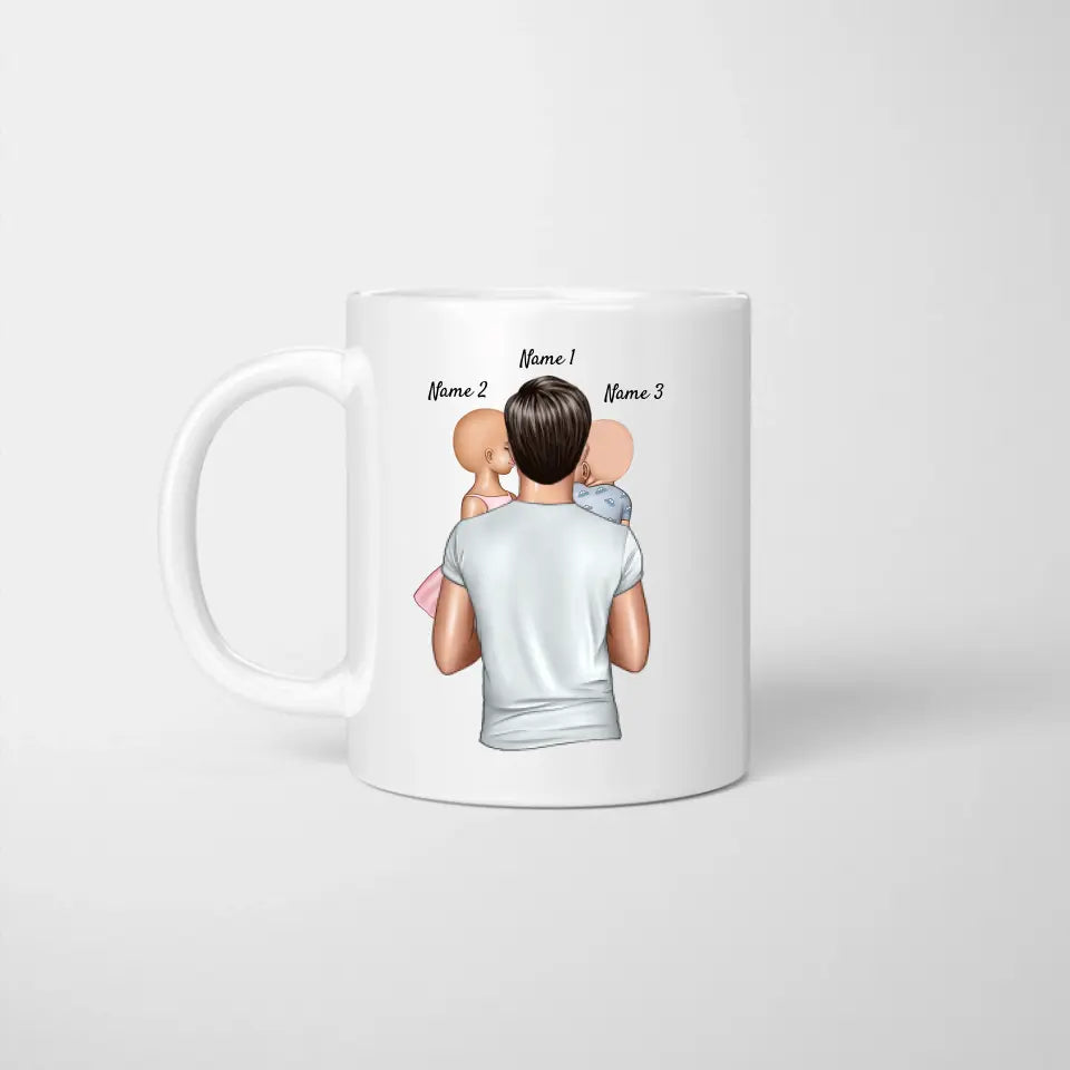 Mug Papa : Amusant, Fort, Super-Héros et Rire - Mug Personnalisé (Père avec 1-4 Enfants)