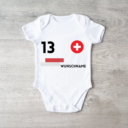 Zwitserland Voetbal - Gepersonaliseerd baby rompertje/rompertje, shirt met aanpasbare naam en rugnummer, babyrompertje van 100% biologisch katoen